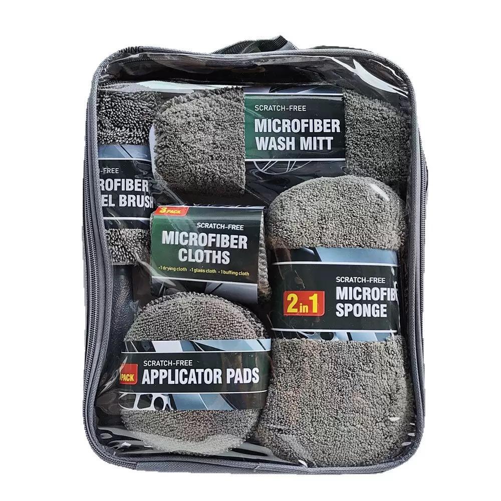 9PCS Car Wash Cleaning Set Premium Microfiber Towel Car Wash Glove Wax Sponge Wheel Brush Complete Car Detailing Tools