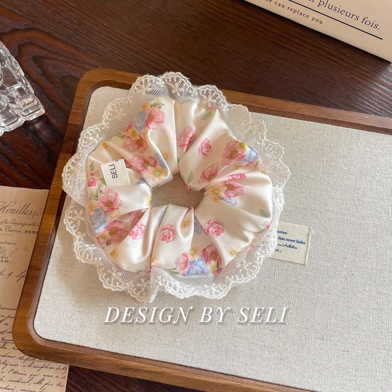 Noble Rose Satin Hair Tie: Pink Lace Bow with Luxurious Texture