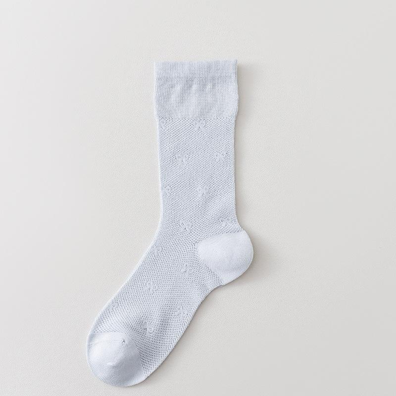 Mid-calf Socks for Women In Summer, Solid Color, Versatile, Breathable, Mesh, Pile Socks, Boneless, Sewn, Bow, Women's Net Socks
