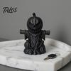Handcrafted Carved Pumpkin 3D Printed Scarecrow Figurine, Matte Black Halloween Tabletop Atmospheric Party Ornament Decor for Shelf Window Office,