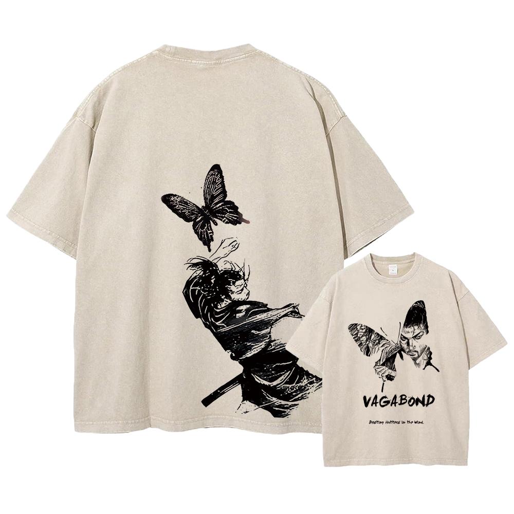 

Аниме Миямото Мусаси Кислотные Футболки Повседневная Винтажная Выстиранная Футболка Короткий Рукав Манга Готические Топы Унисекс Лето 4XL