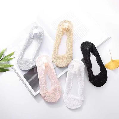 Women's Summer Thin Solid Color Lace Invisible Low Top Shallow Mouth Mesh Breathable Non Slip Boat Socks