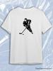 TeeSensation White Crew Neck Short Sleeve T-Shirt with Black Hockey Player Stick Puck Silhouette