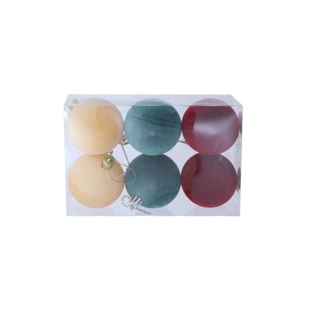 6Pcs/set Shatterproof Flocked Christmas Ball Pendant Xmas Tree Hanging Ornament  Home New Year Decor