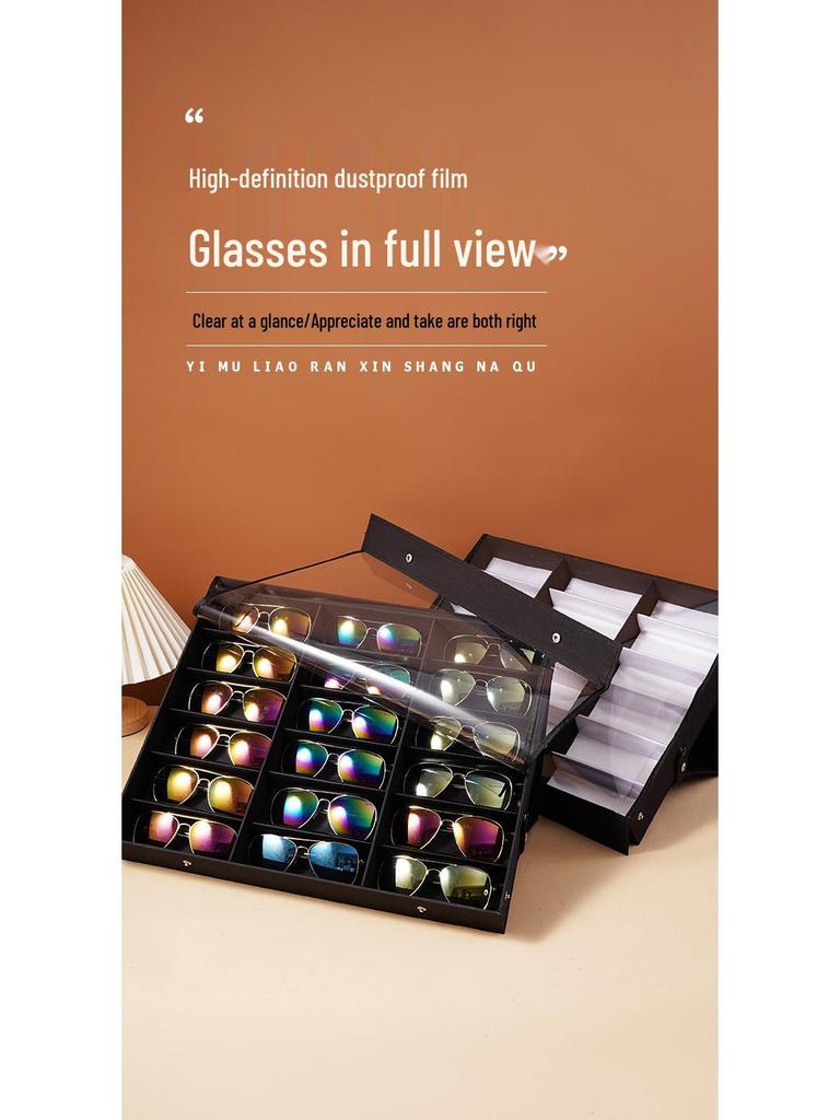 Eyeglasses & Jewelry Display Box with 18 Compartments and Stand