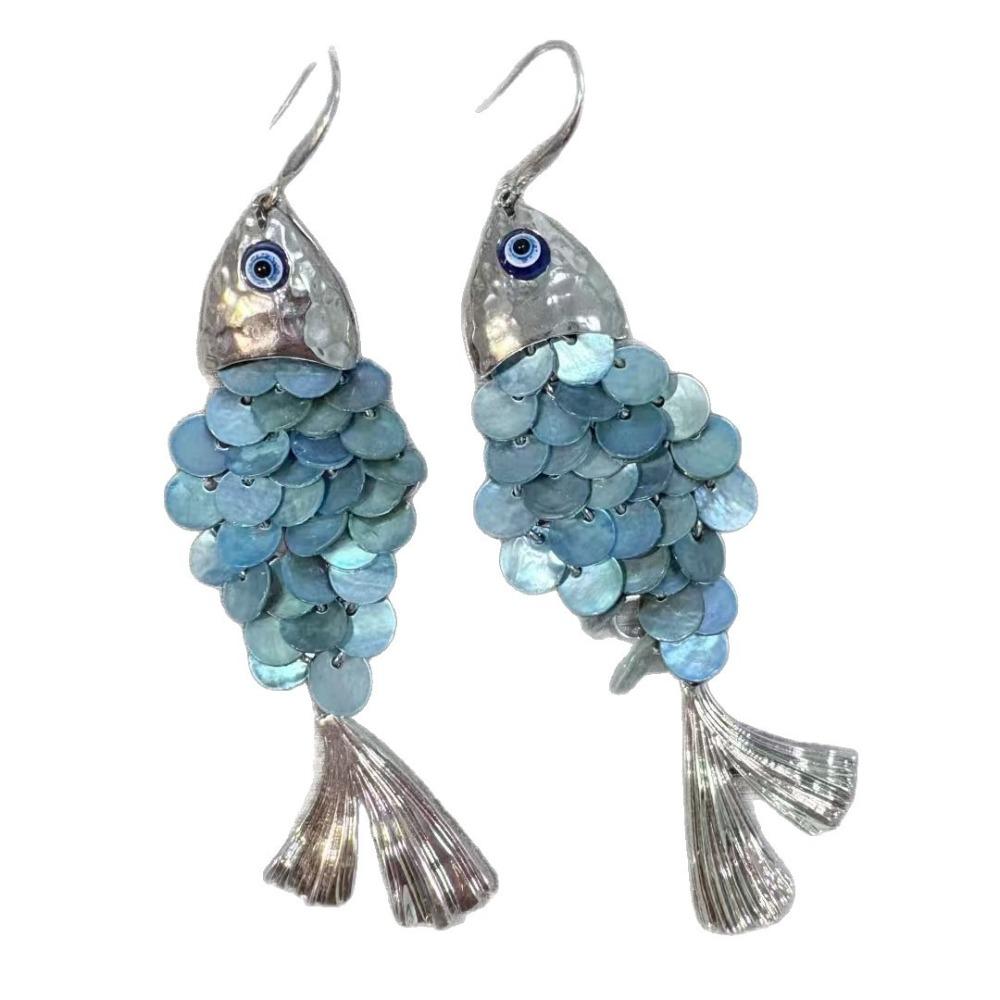 Summer Beach Retro Vacation Style Multi-layer Fish Scale Earrings Fashion Versatile Trendy Niche Design New Earrings