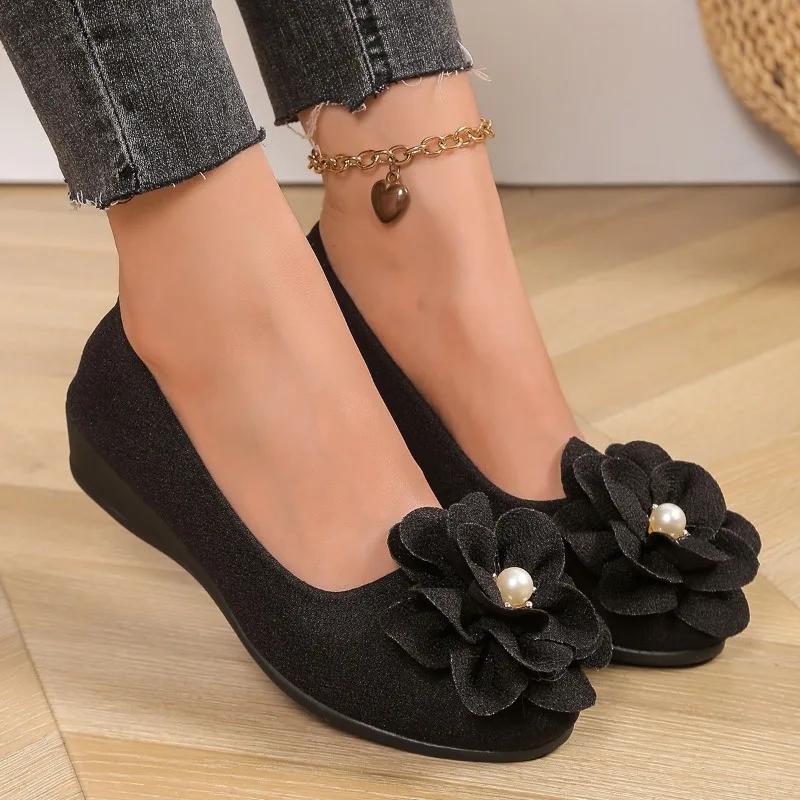 

Fashion 2025 New Spring Women s Round Toe Flats Soft Casual Shoes Fashion Pearl Flower Shallow Slip on Flat Shoes Women Zapatos De Mujer 36
