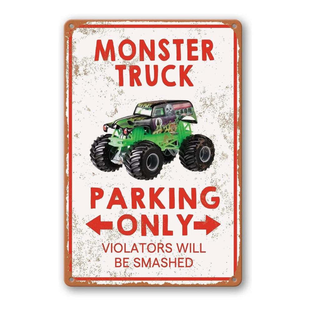 MonsterTruckBoyDecor Monster Truck Vintage Metal Tin Sign - Boys Monster Jam Bedroom Decor, Birthday Party Supplies