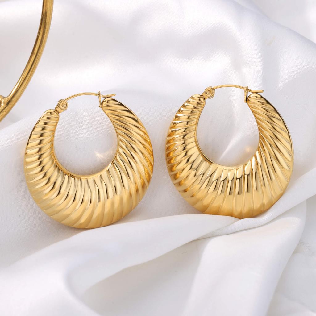 Trendy Round Chunky Hoop Earrings For Women Stainless Steel Geometric Earring Waterproof Wedding Christmas Jewelry Gift Aretes