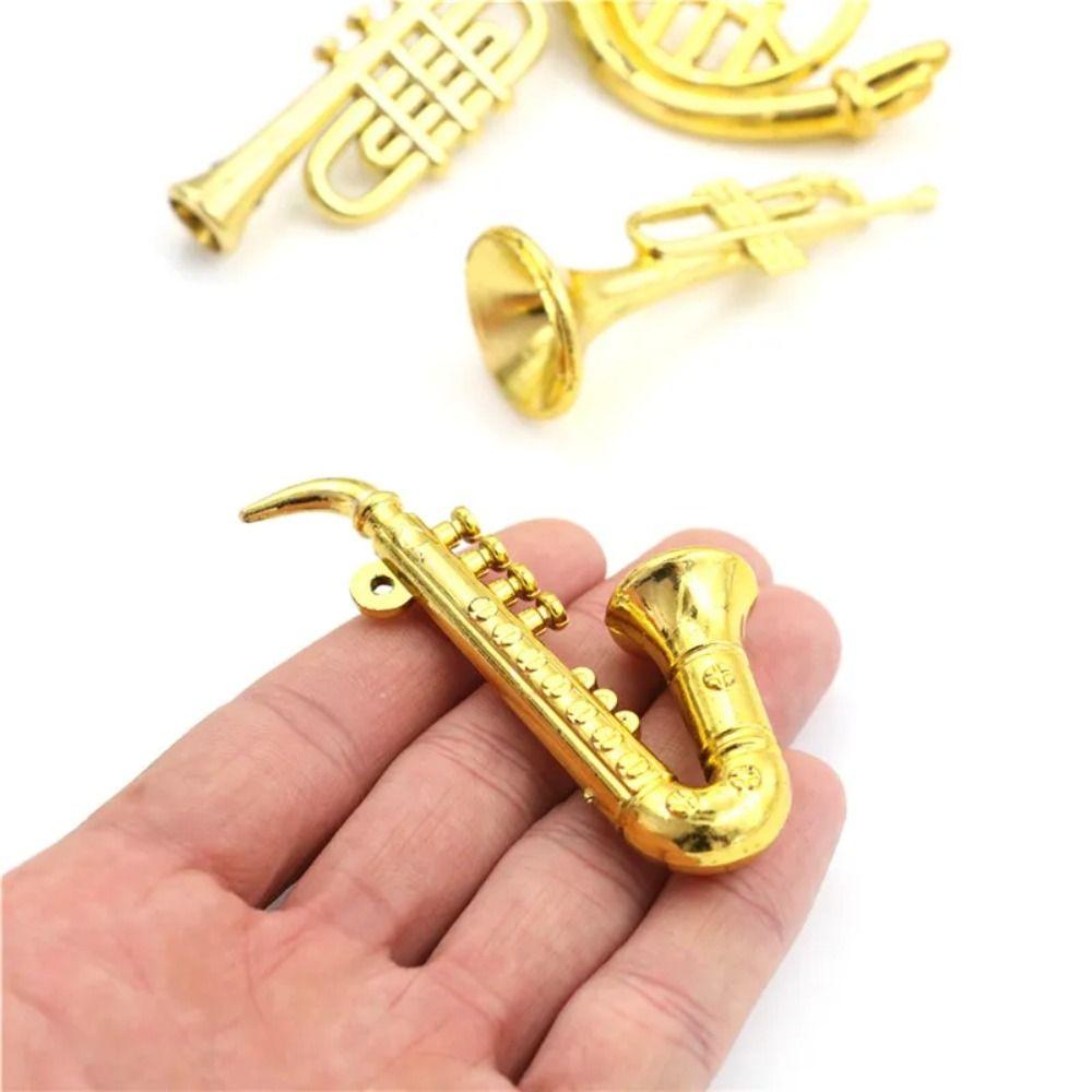 Saxophone Plastic Gold Musical Instrument Miniature Model Dollhouse Mini Musical  Scene Accessories