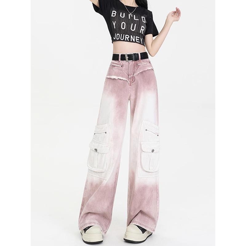 2025 Spring/Summer Women s High-Waisted Tie-Dye Wide-Leg Denim Pants XL