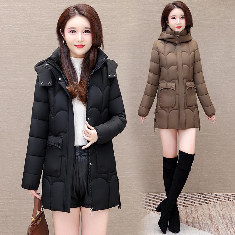 Down cotton-padded jacket Long hooded loose cotton-padded jacket with fleece and thickened cotton-padded jacket