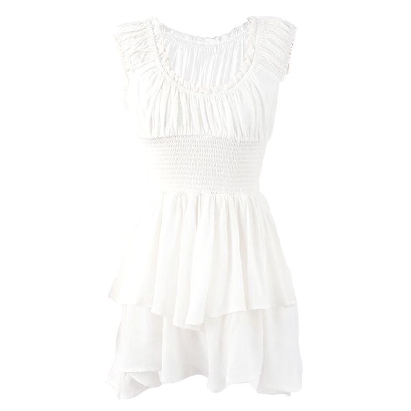 

Super Exquisite ~ European and American Hollow Lace Puff Skirt Women Sexy off-Shoulder Jumpsuit Skirt off-Shoulder Waist Hugging A- line Skirt White S