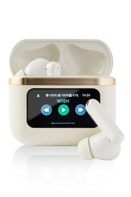 HobbyNavi Wireless Bluetooth Noise Smart Touch Compact and IPX5 Ivory Earbuds, 5.4, Cancelling, Display, Lightweight, Waterproof,