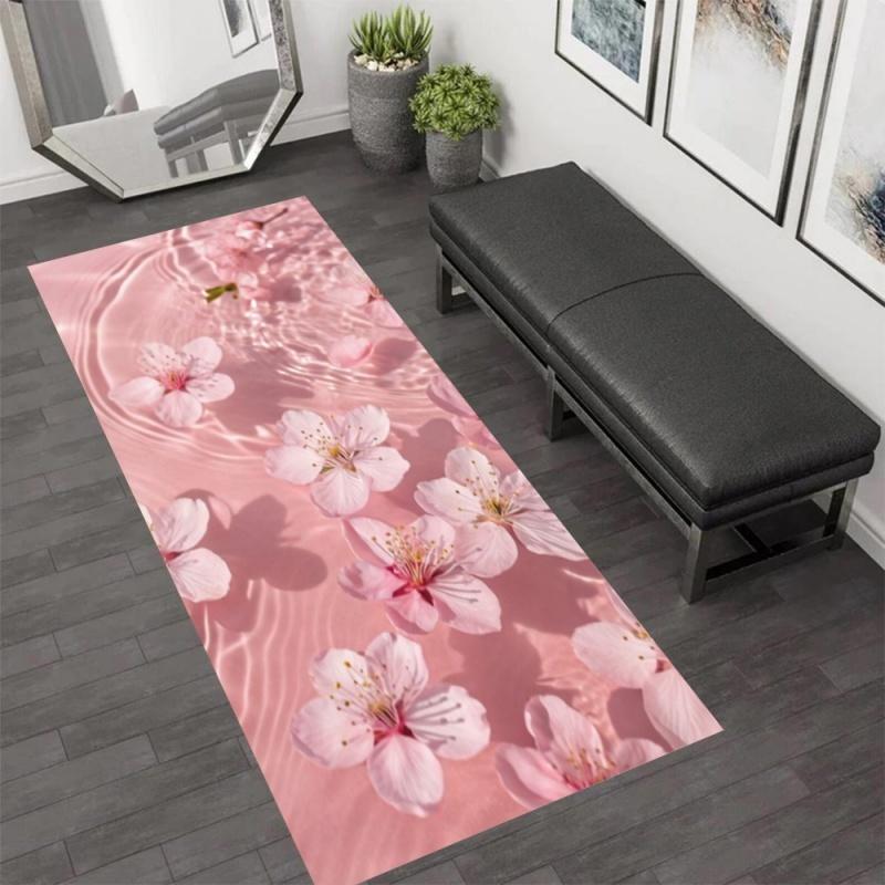 Vintage Vertical Pink Rose Floral Runner Rug Elegant European Vine Print Non Slip Floor Mat for Hallway Living Room Bedroom