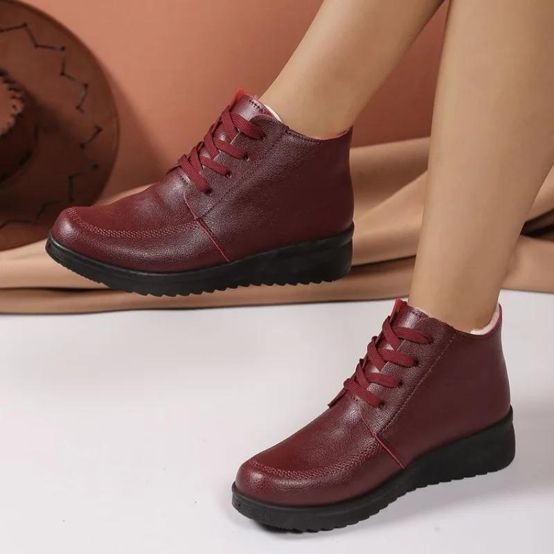 

Мода 2025 Горячая Распродажа Обувь Женская На шнуровке Женские Ботинки Мода Круглый Носок Современные Ботинки Женские Зимние Сохраняют Тепло Удобные Ботильоны 40 вино красного