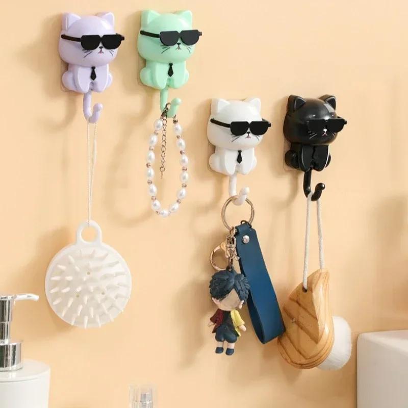 Cârlig pentru pisici de desene animate Suport pentru decorarea animalelor de perete, autoadeziv, pentru dormitor, pentru ușă, cârlige pentru chei, umbrelă, șapcă pentru prosop.