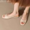Women Flats Sandals New Casual Summer Shoes Open Toe Slippers 2025 Elegant Square Toe Woman Shoes Slingback Sandalias