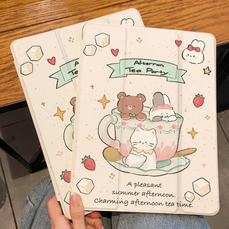 Für iPad Pro2024 Hülle Niedliches Bärenmuster iPad Smart TPU Hülle für iPad Air4 Air5 Air6 Pro11 Pro12.9 2022 2018 mini6/5/4 mit Bleistifthalter