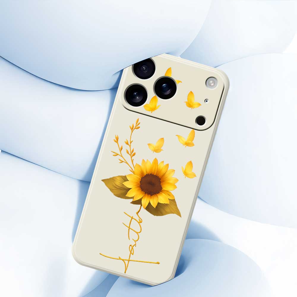 For iPhone 17 Pro Max Case Golden Butterfly Sunflower Pattern Printing Straight Edge TPU Phone Back Cover