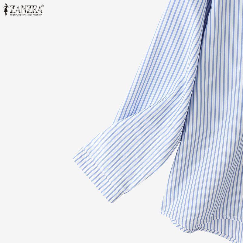 ZANZEA Blouse Décontractée Femme Col V Ample Manches Longues Rayures