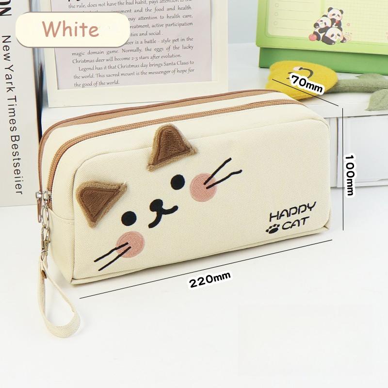 Cute Black and White Cat Pencil Case - Portable Large Capacity Stationery Bag with Pen Insert & Mesh Pocket for School Supplies