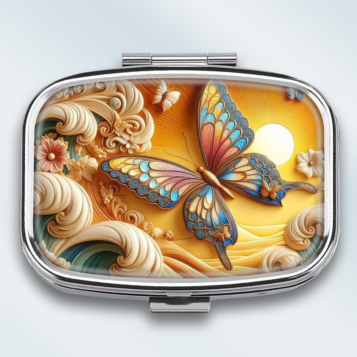 

Portable Pill Box with 2 Compartments, Mini Metal Medicine Organizer Case, Cute Printed Pill Container for Vitamins, Pills, Jewelry, Travel, Daily Use різнокольоровий