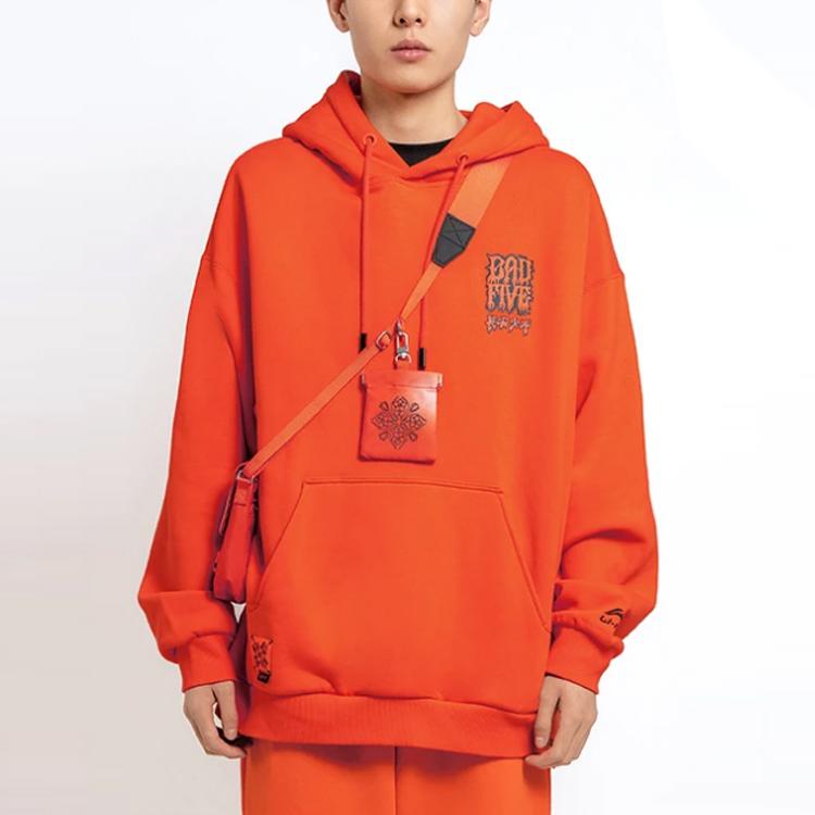 Li Ning Badfive Foam Loose Fleece Hooded Sweatshirt Unisex Sweatshirt Orange AWDRF95-6
