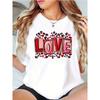 European Size 1pc Women'S Casual Crew Neck T-Shirt with Pink Valentine'S Day LOVE Lettering and Leopard Print Heart Design