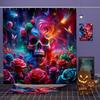 Helloween Theme Flower Skull Pattern Bathing Curtain Bathroom Shower Curtain Waterproof With 12 Hooks Home Deco Free Ship