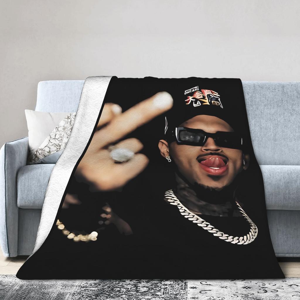 Funny Finger Chris Brown Blankets Fleece Printed Multi-function Lightweight Throw Blankets for Sofa Office Bedspread