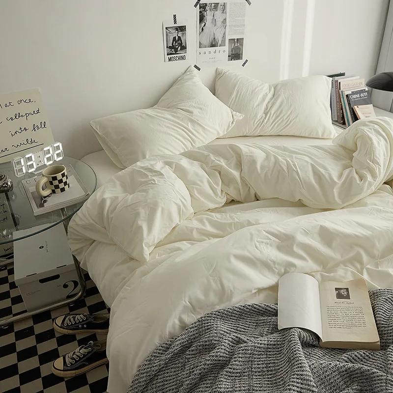 Fashion Solid Color Bed Sheet Style Duvet Cover Set Ab Double-Sided Color Matching Comfortable Sets Washed Cotton Bedding