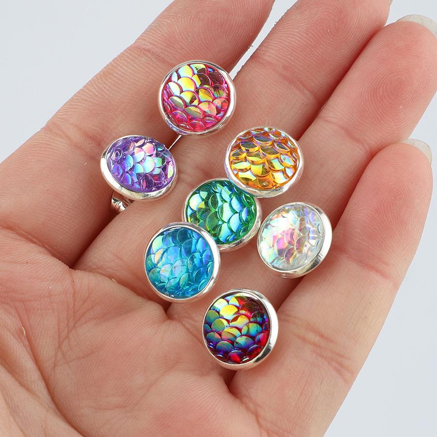 10mm Silver-Tone Steel Fish Scale Sequin Stud Earrings