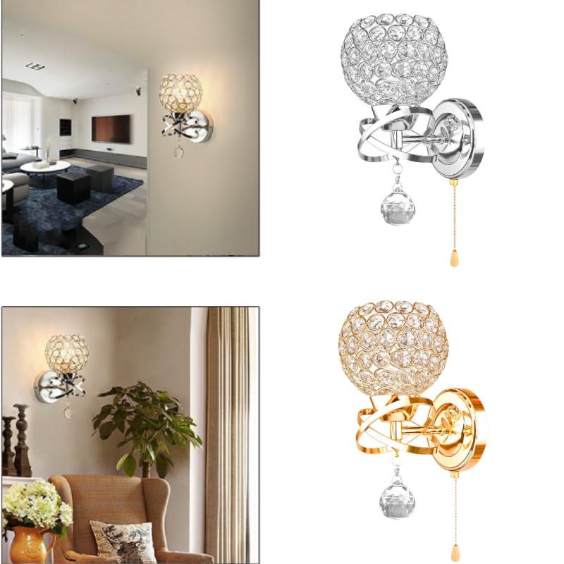 Crystal Wall Modern Light Holder Power Pull Switch Bedroom Hallway Lamp Wall