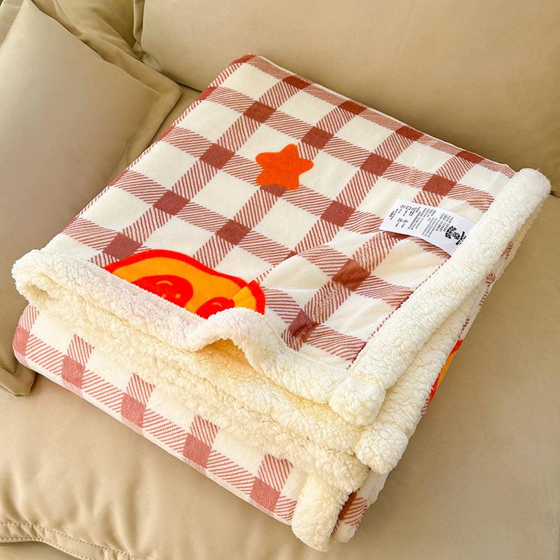 Autumn/Winter Double-Layer Milk Velvet Blanket Cartoon Printed Thick Warm Office Nap Blankets Lamb Cashmere Leisure Sofa Cover