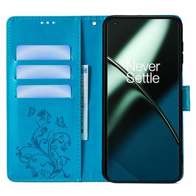 For OnePlus 11 5G Case Butterfly Flower Imprinted PU Leather Flip Phone Cover with 3 Card Slot
