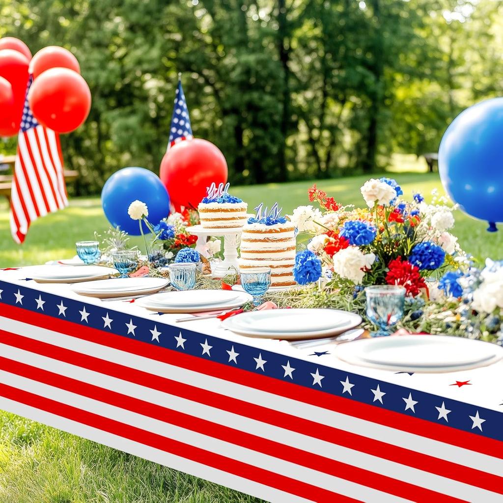 Avezano 3 pcs Patriotic Tablecloths Labor Day Decorations Red White and Blue Plastic Tablecloth Disposable 108 x 54 inch Birthday Memorial Day 4th of