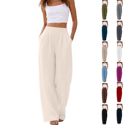 Women's Linen Wide Leg Pants For Summer Beach Vacation, Flowing Long Pants