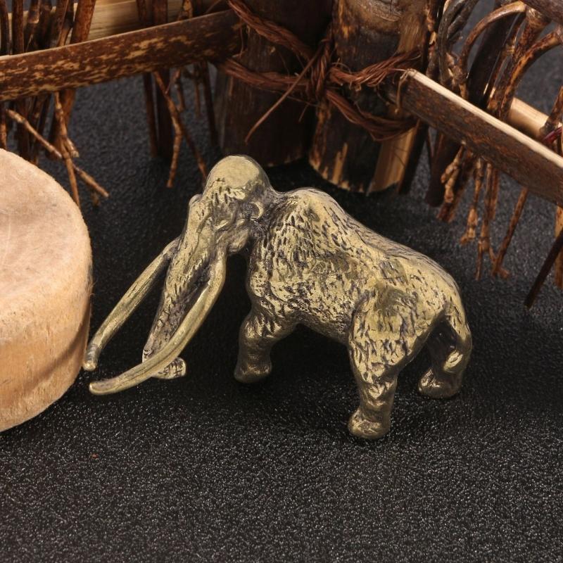 Brasses Tusked Elephant Miniature Figurine with Distressed Finish Antique Sculpture For Living Room Desktop Decors Gift