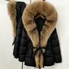 Winter lace-up hooded loose thickened coat women's retro versatile temperament real fox fur collar duck down jacket