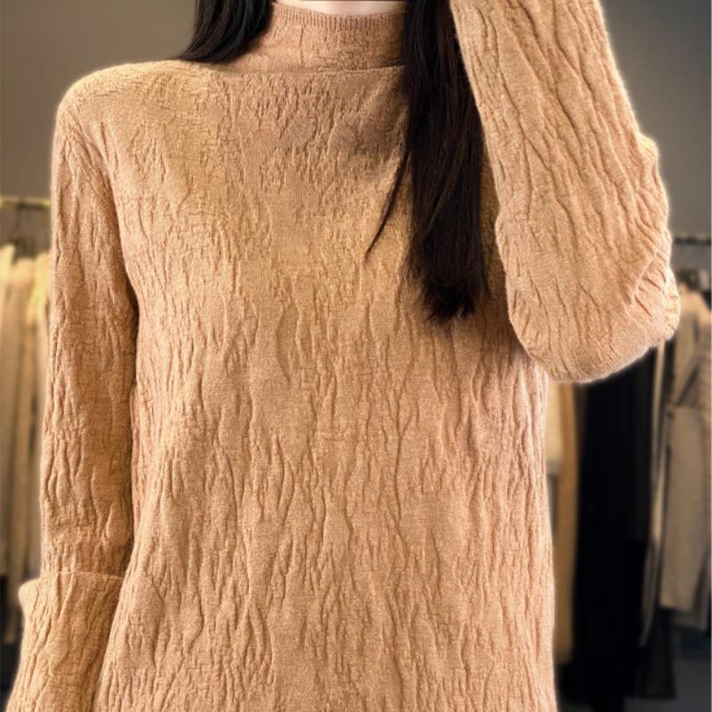 Yyfs Womens Fashion Casual Solid Color Print Autumn Winter Long Sleeve Half Turtleneck Sweaters