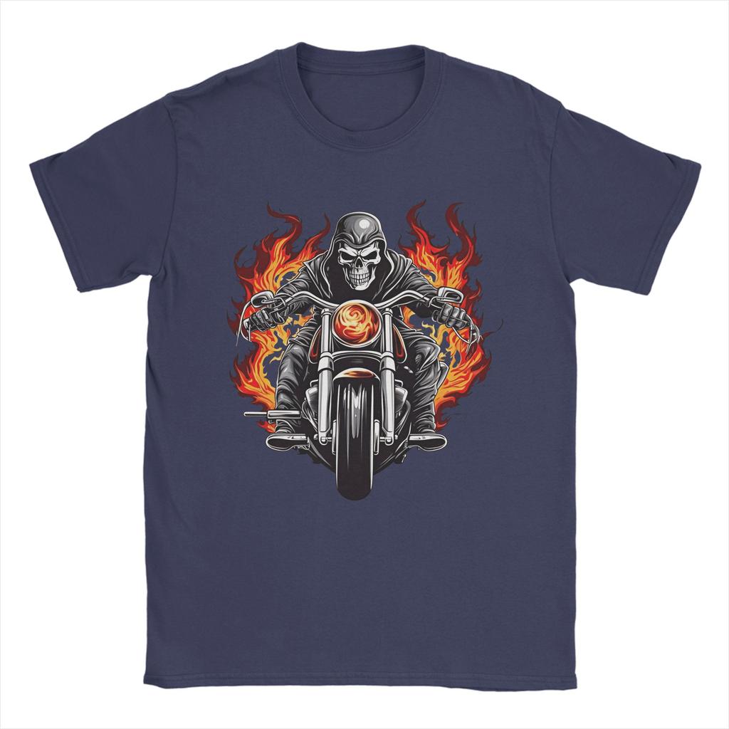 Skull Biker TShirt Unisex Casual Cotton Tees Round Neck Short Sleeve T Shirts New Arrival Clothing