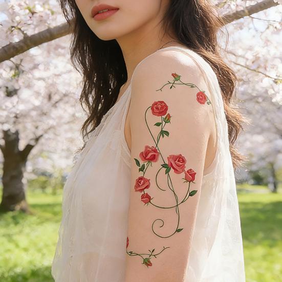 Jijijing 1 Sheet Colorful Flower Tattoo Stickers, Waterproof Temporary Fake Arm Chest Shoulder Tattoos for Women
