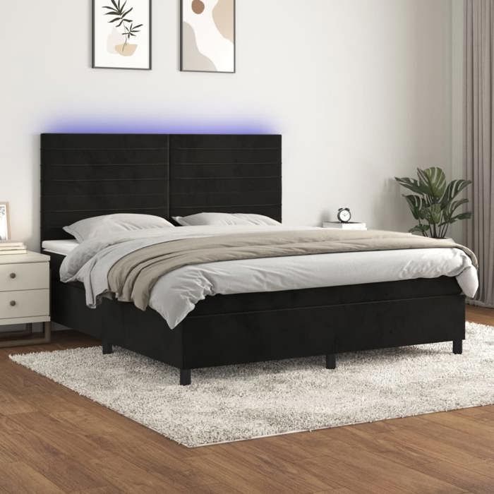 VidaXL Sommier à Lattes de Lit avec Matelas LED, Lit Rembourré, Lit Double, Lit Adulte de Chambre à Coucher Intérieur, 3136199