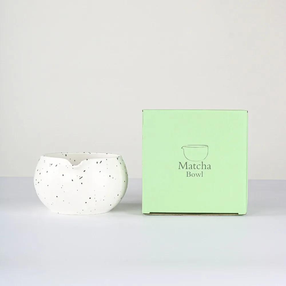 1-8 Ceramic Matcha Sand Dot Small Round Bowl With Pouring Spout Smooth Matcha Whisk Holder Reusable Matcha Making Kit Tea Lovers