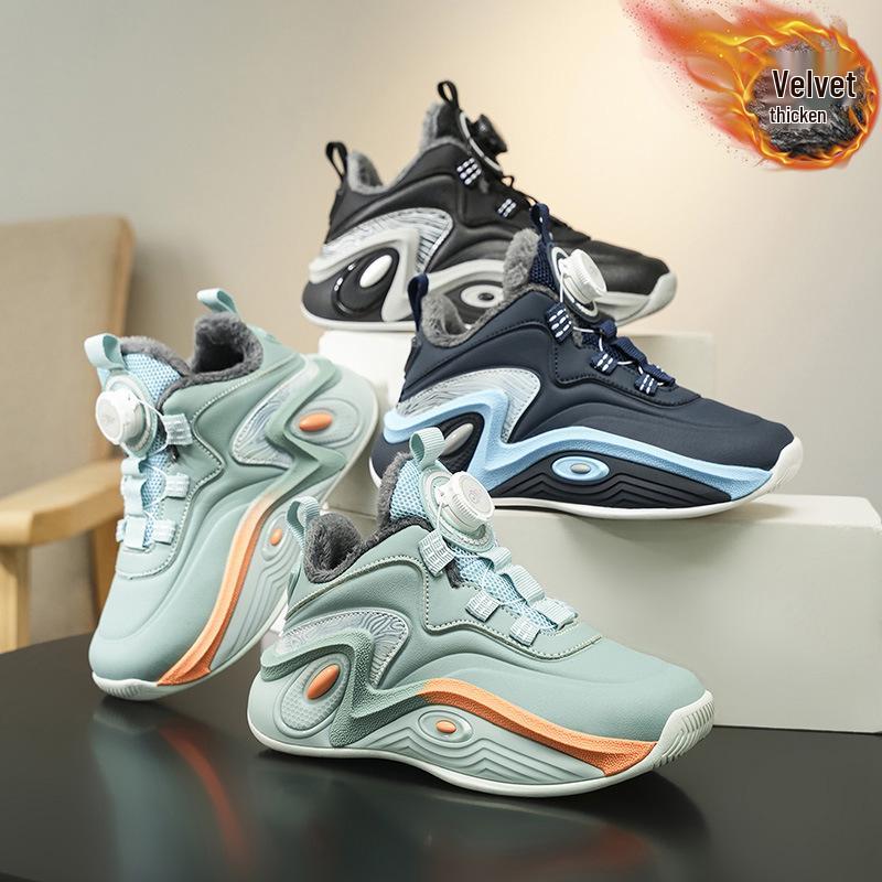Chaussures de Basketball d'Hiver 2025 pour Garçons en Coton - Doublure en Velours, Antidérapantes, Résistantes à l'Usure, Chaudes, Chaussures de Sport pour Grands Enfants