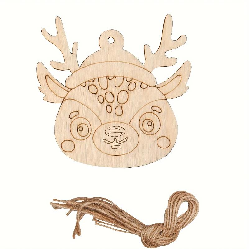 10 peças Pingente de madeira com cabeça de veado clássica, adequado para artesanato DIY, adequado para árvores e decorações de festa