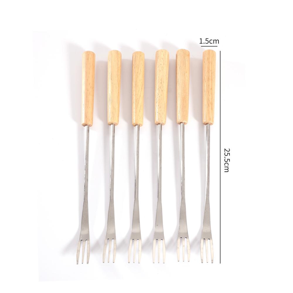 Stainless Steel Fondue Forks with Wooden Handle - Long Chocolate Cheese Fondue Dipping Tools Dessert Sticks for BBQ Marshmallows