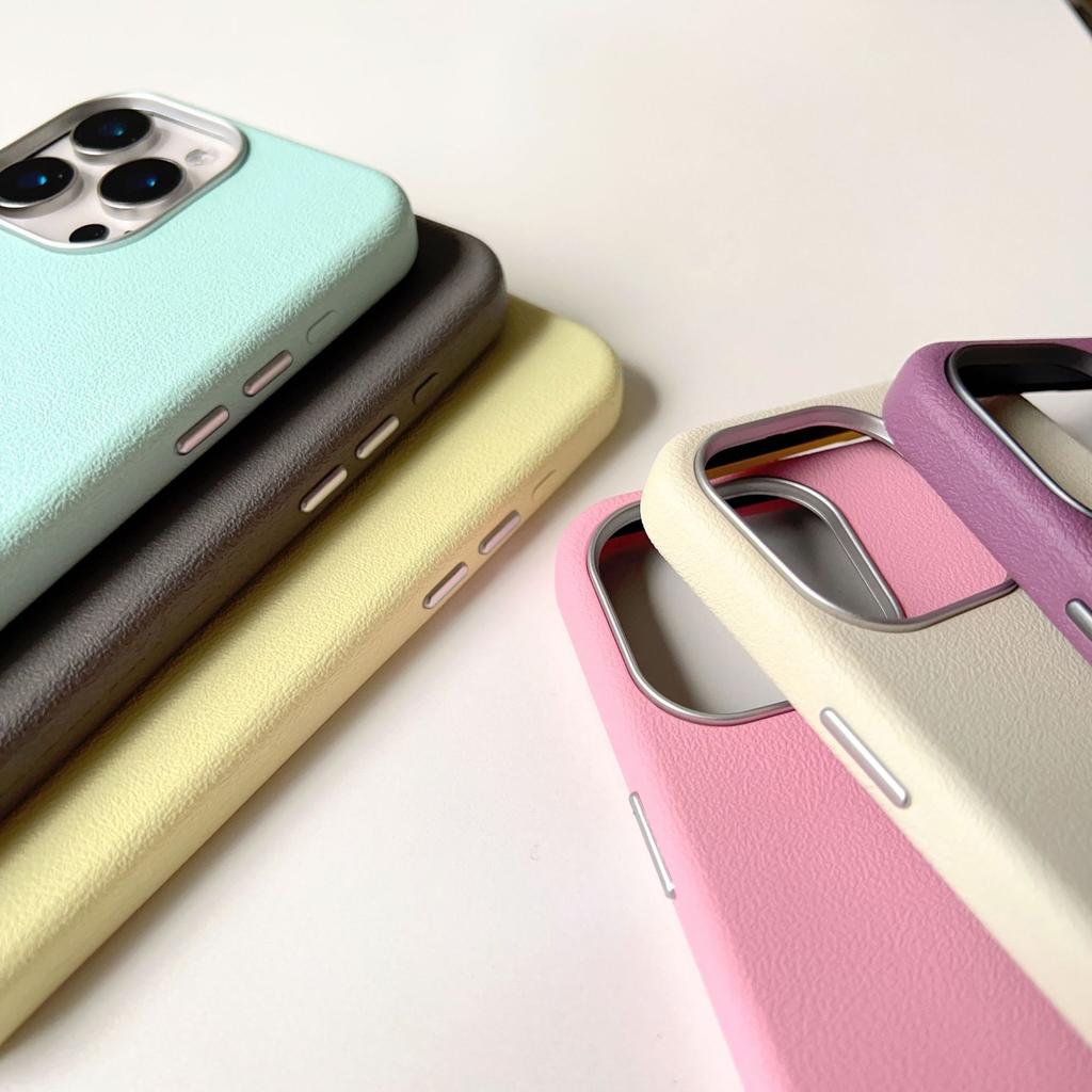 Korean Simple Solid Color Imitation Leather Pattern Case, Suitable for iPhone16Pro Max Mobile Phone Case 14/15 Soft Case, Small and Fresh.