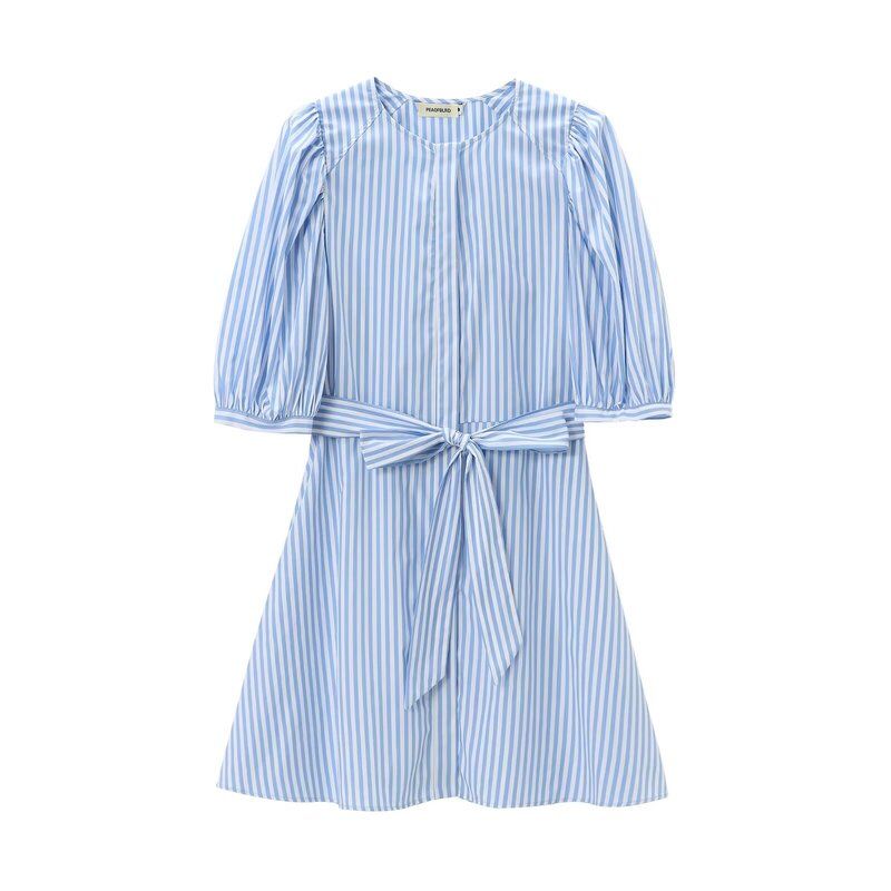 Fashion Style 2024 Summer New Arrival Women's Clothing Stylish with Belt Stripes Poplin Dress 8152313